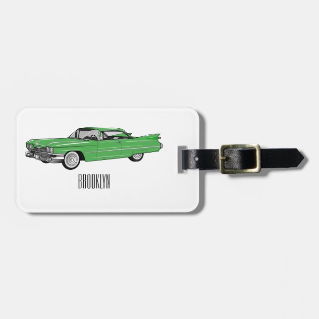 Classic car 1959 cartoon illustration luggage tag (Front Horizontal)