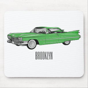 Classic car 1959 cartoon illustration mouse pad