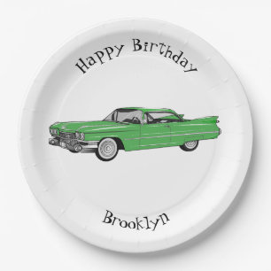 Classic car 1959 cartoon illustration paper plate