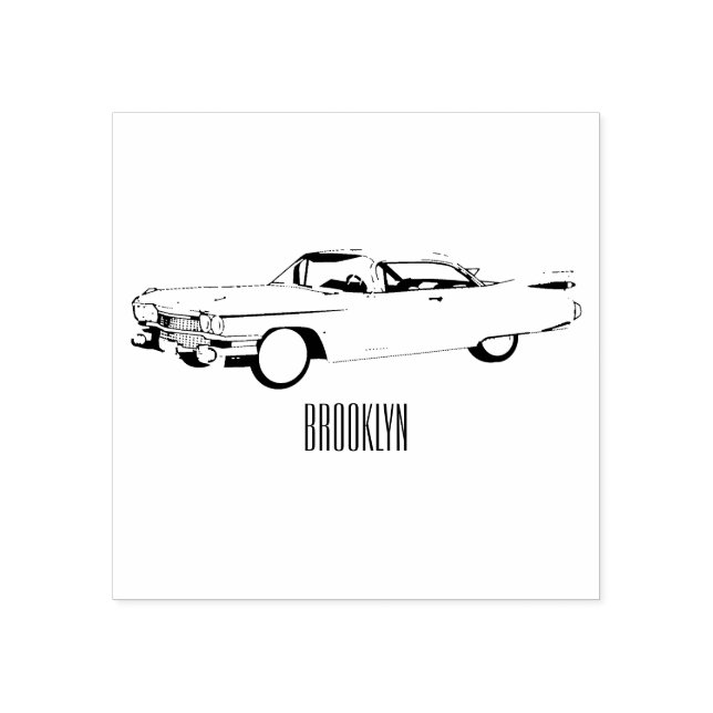 Classic car 1959 cartoon illustration rubber stamp (Imprint)