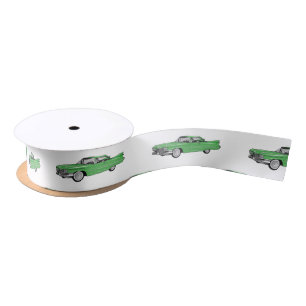 Classic car 1959 cartoon illustration satin ribbon