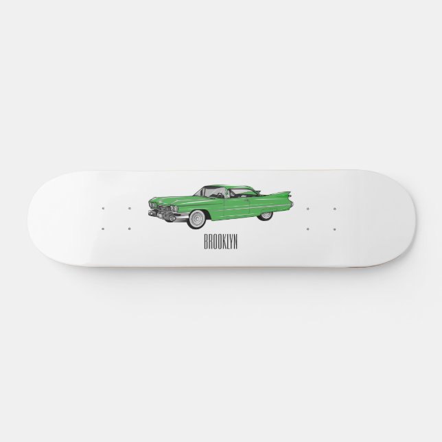 Classic car 1959 cartoon illustration skateboard (Horz)