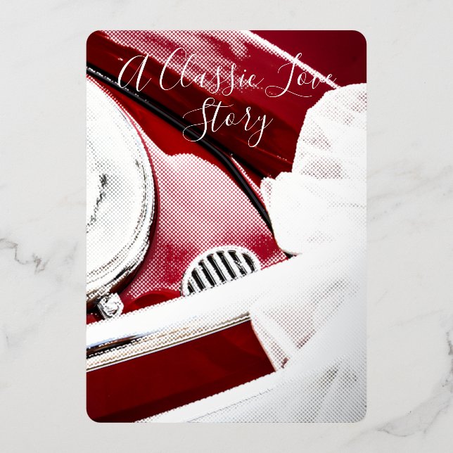 Classic car and love story wedding red white (Front)
