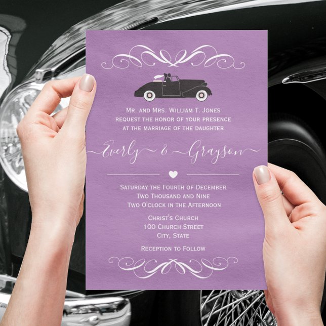 Classic Car any Colour Purple Wedding  Invitation Postcard (Creator Uploaded)
