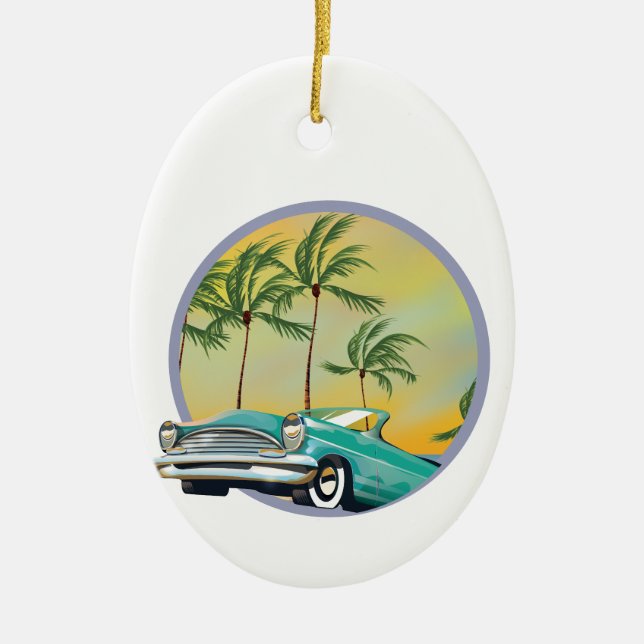 Classic Car at dusk Ceramic Ornament (Front)