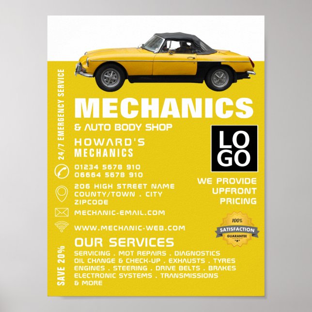 Classic Car, Auto Mechanic & Repairs Advertising Poster (Front)