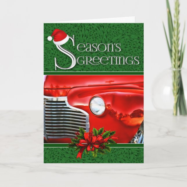 Classic Car Automotive Christmas Custom Holiday Card (Front)