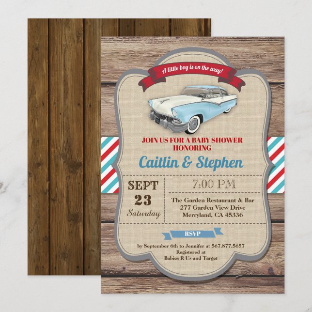 Classic car baby shower invitation. Vintage style Invitation (Front/Back)