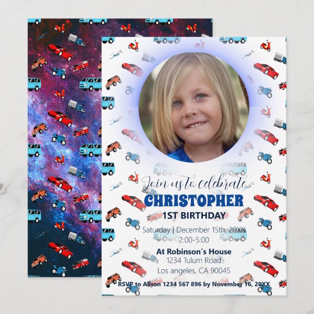 Classic car birthday invitations (Front/Back)