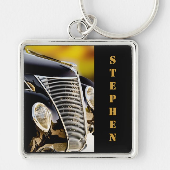Classic Car Black Tie and Tails with Name Keychain (Front)