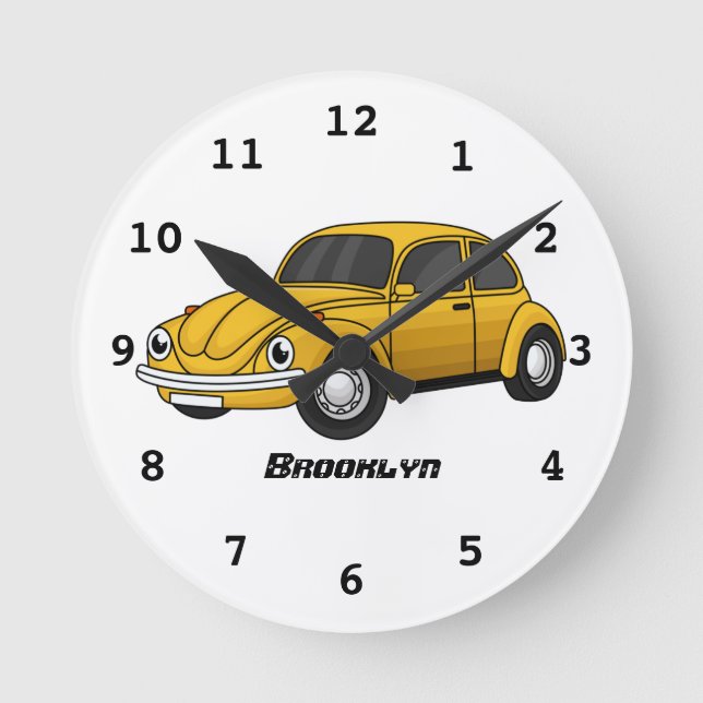 Classic car cartoon round clock (Front)
