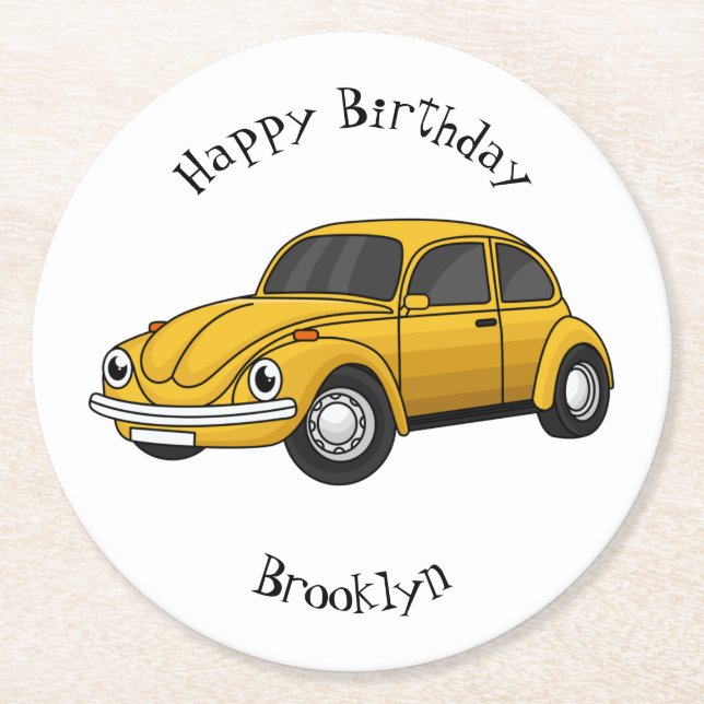 Classic car cartoon round paper coaster (Front)