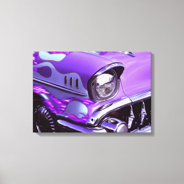 Classic car: Chevrolet with flaming hood Canvas Print (Front)