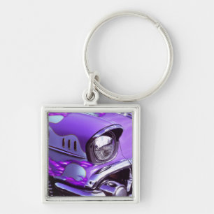 Classic car: Chevrolet with flaming hood Keychain