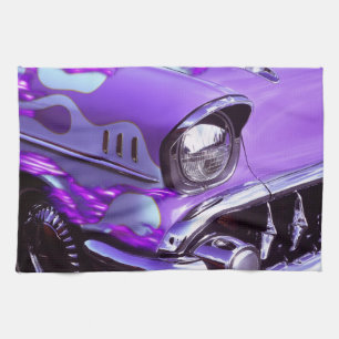 Classic car: Chevrolet with flaming hood Kitchen Towel