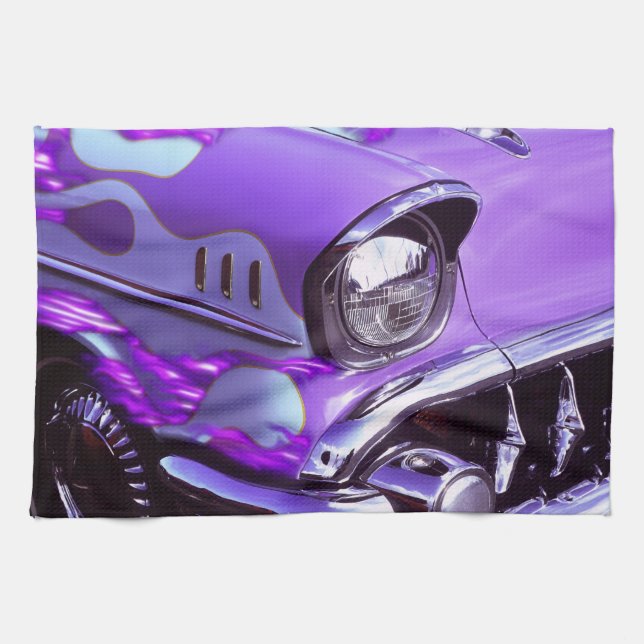 Classic car: Chevrolet with flaming hood Kitchen Towel (Horizontal)