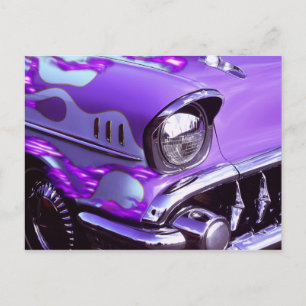 Classic car: Chevrolet with flaming hood Postcard