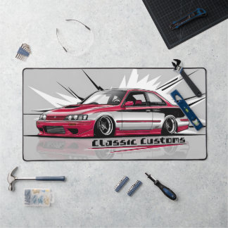 Classic Car Culture, Sleek Modern. Red and Grey Desk Mat