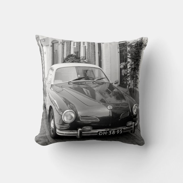 Classic Car Karmann Ghia B&W Throw Pillow (Front)