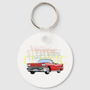 Classic car, old vintage convertible in red keychain