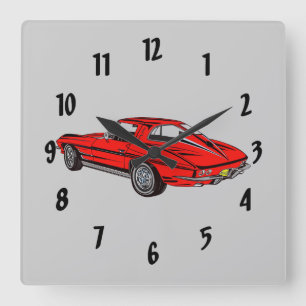 Classic Car Red 1963 Corvette Design Wall Clock