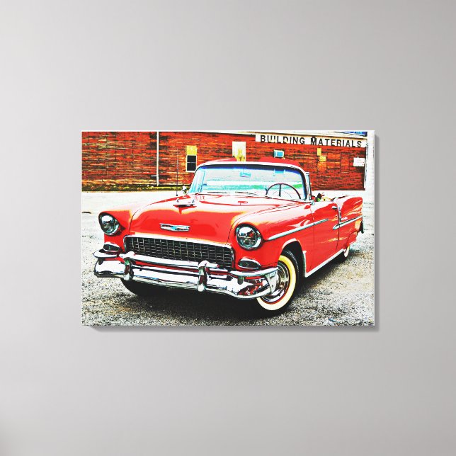 Classic Car Red Bel Air Poster Style Art Canvas Print (Front)