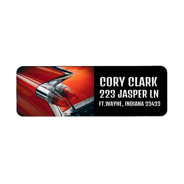 CLASSIC CAR RED FINS RETURN ADDRESS LABELS (Front)