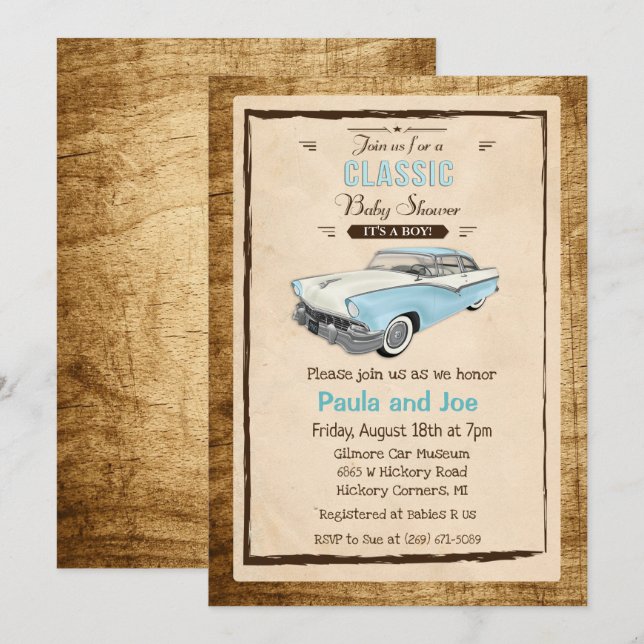 Classic Car Retro Baby Shower Invitation (Front/Back)