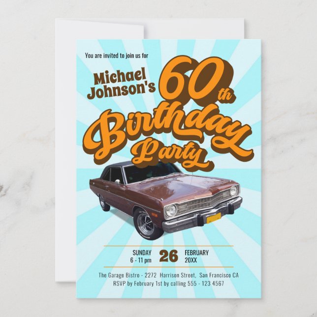 Classic Car Retro Fun 60th Birthday Party Invitation (Front)