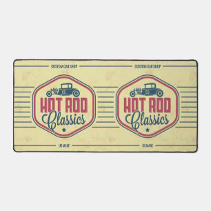 Classic Car Retro Label Guy Cave Desk Mat