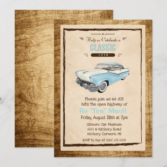Classic Car Retro Retirement Invitation (Front/Back)