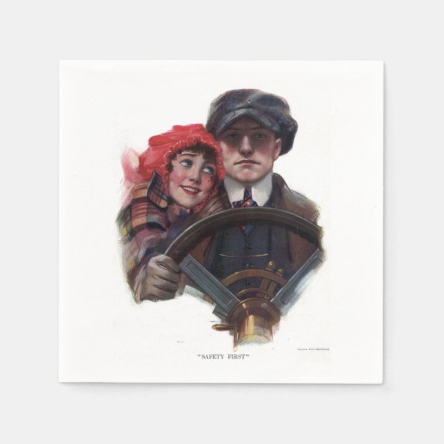 Classic car romantic winter vintage illustration napkin (Front)