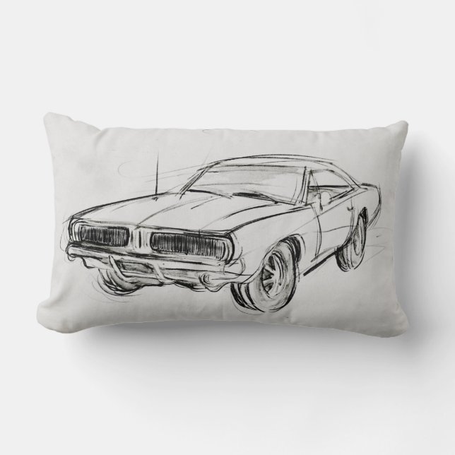 Classic Car Sketch IV Lumbar Pillow (Front)