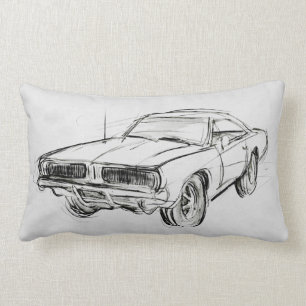 Classic Car Sketch IV Lumbar Pillow
