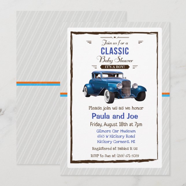 Classic Car Vintage Baby Shower Invitation (Front/Back)