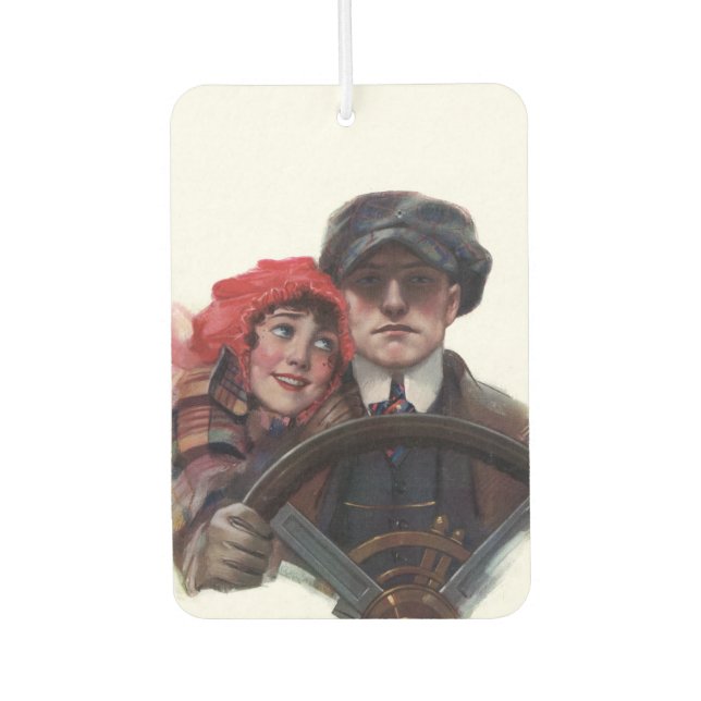 Classic car vintage romantic winter illustration air freshener (Front)