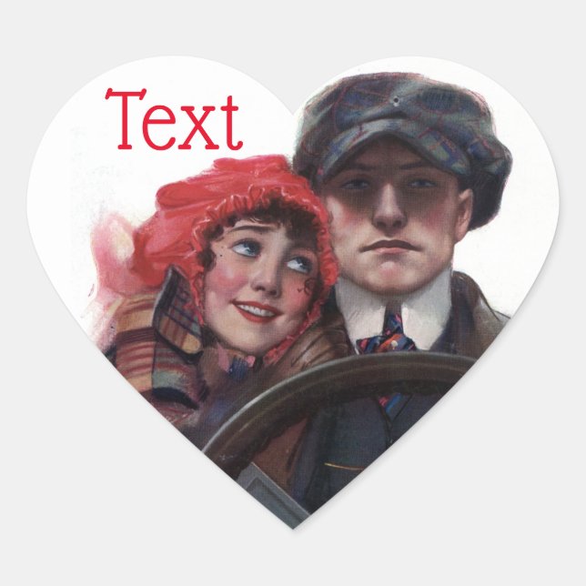 Classic car vintage romantic winter illustration heart sticker (Front)