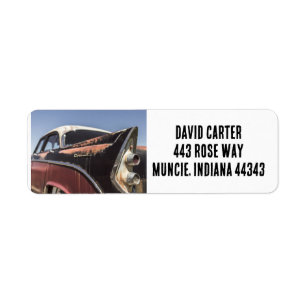 CLASSIC CAR WITH FINS RETURN ADDRESS LABELS