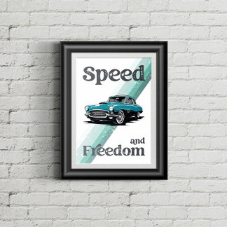 Classic car with typography. poster
