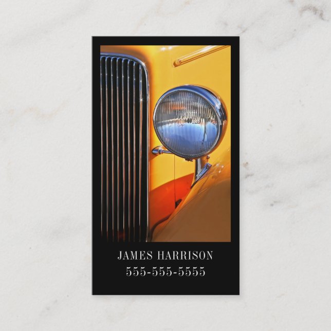 Classic Car Yellow and Black Automotive Business Card (Front)