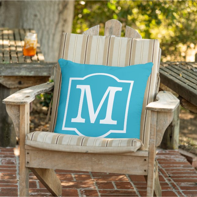 Classic Caribbean Blue Custom Monogram Letter Throw Pillow (Chair)