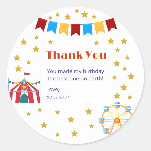 Classic Carnival Favour Stickers with Gold Stars (Front)