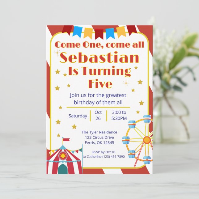 Classic Carnival Fun Birthday Party Invitation (Standing Front)