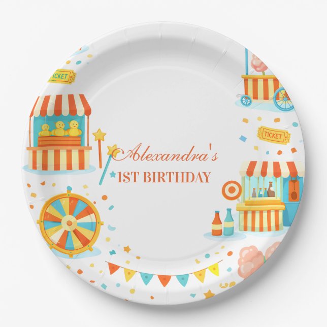 Classic Carnival Storybook Birthday Paper Plate (Front)
