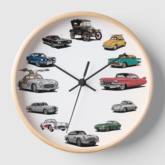 Classic cars cartoon style clock (Front)
