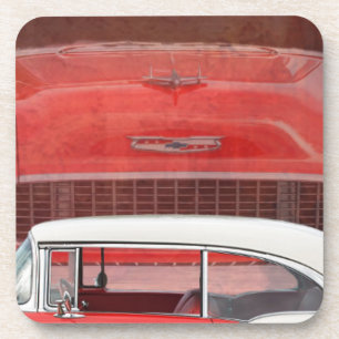Classic Cars Chevy Bel Air Dodge Red White Vintage Coaster