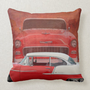 Classic Cars Chevy Bel Air Dodge Red White Vintage Throw Pillow