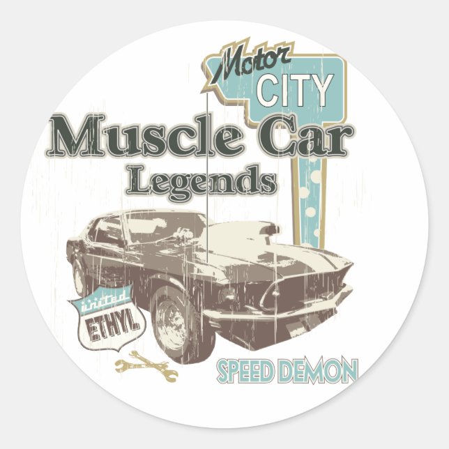 Classic Cars ~ Muscle Car Legend Round Sticker (Front)