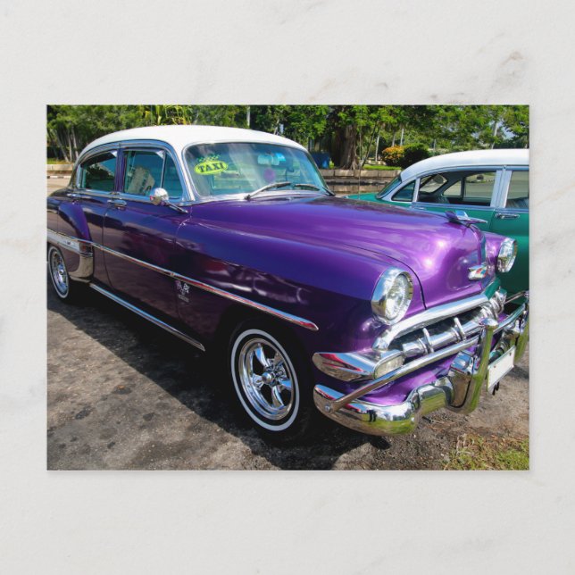 Classic Cars of Cuba Purple with White Hardtop Postcard (Front)