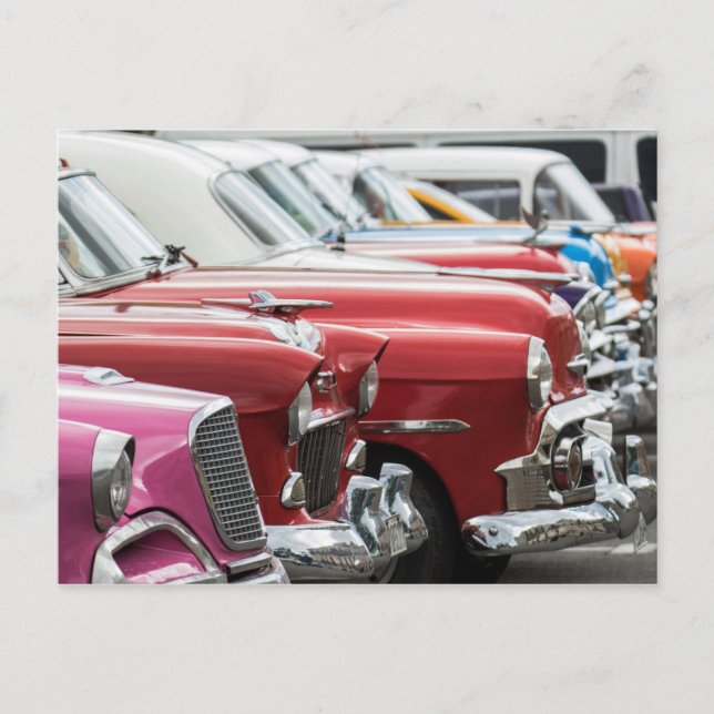 Classic Cars of Cuba Red Row Postcard (Front)